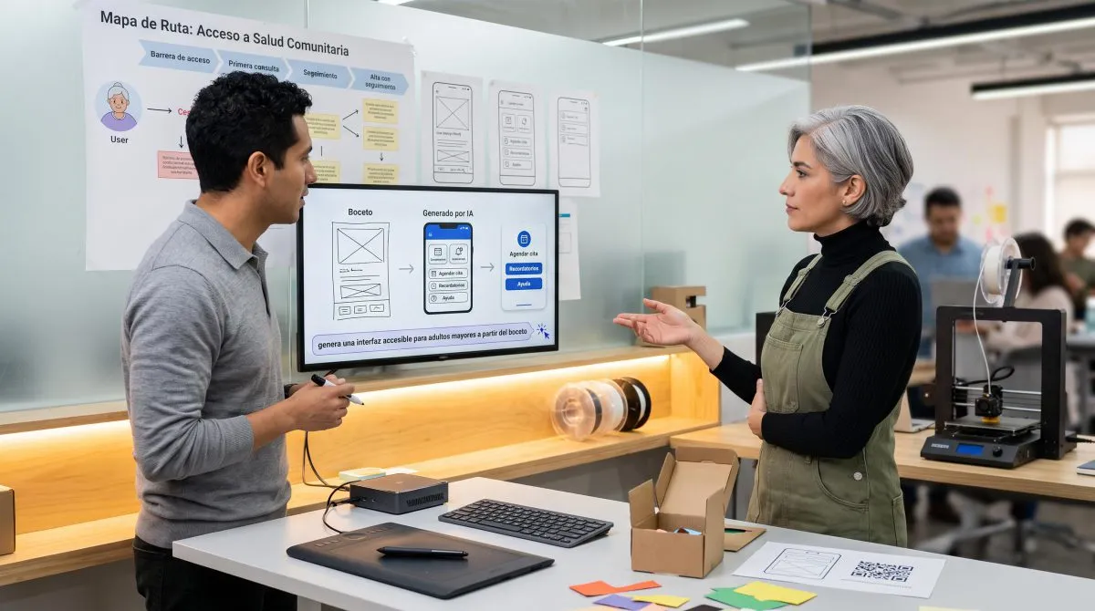 Equipo desarrolla soluciones creativas con metodologías de diseño, prototipos y herramientas de inteligencia artificial.